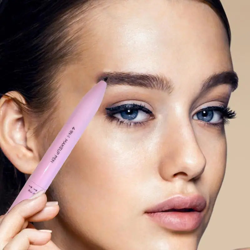 4 Color Multi-Function Makeup Pen 4 in 1 Makeup Pen Waterproof Cosmetic Pencil for Eyeliner Brow Lip Liner Highlighter