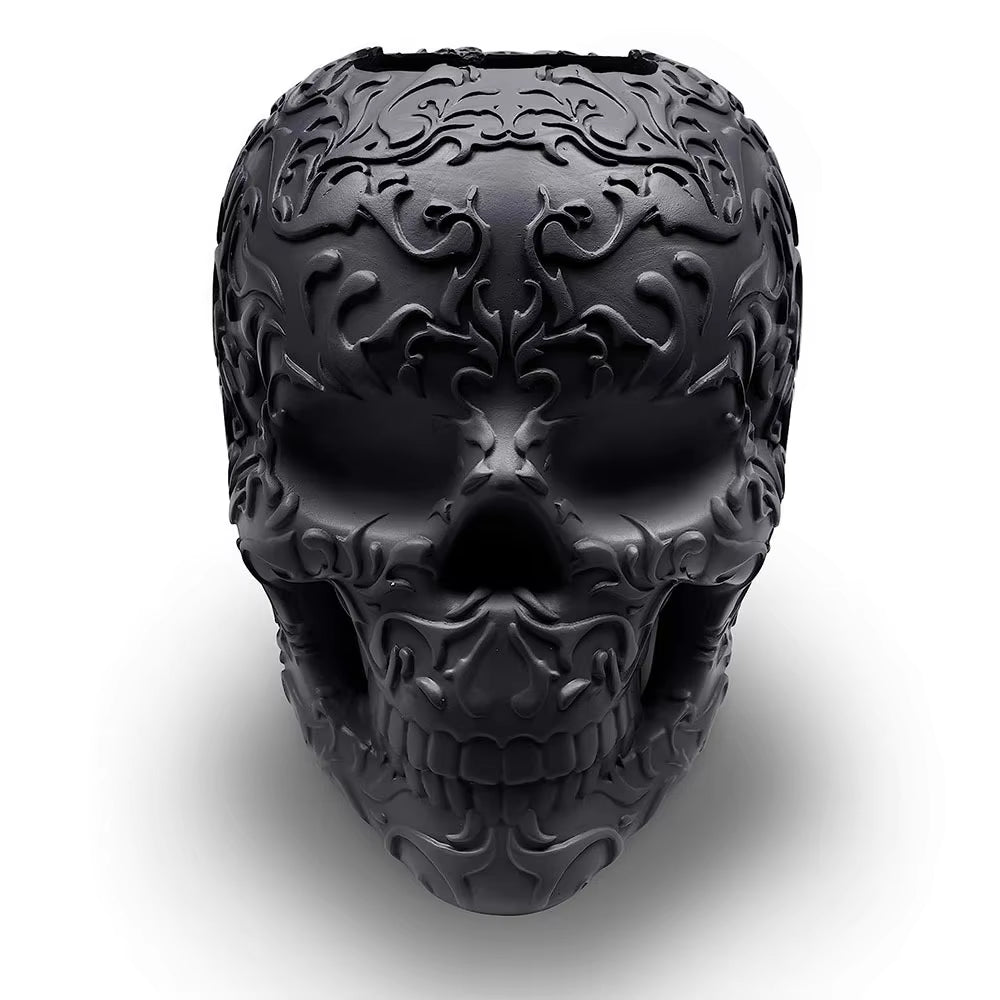 Skull Makeup Brush Holder Black Resin Home Decoration Funny Toys Gifts