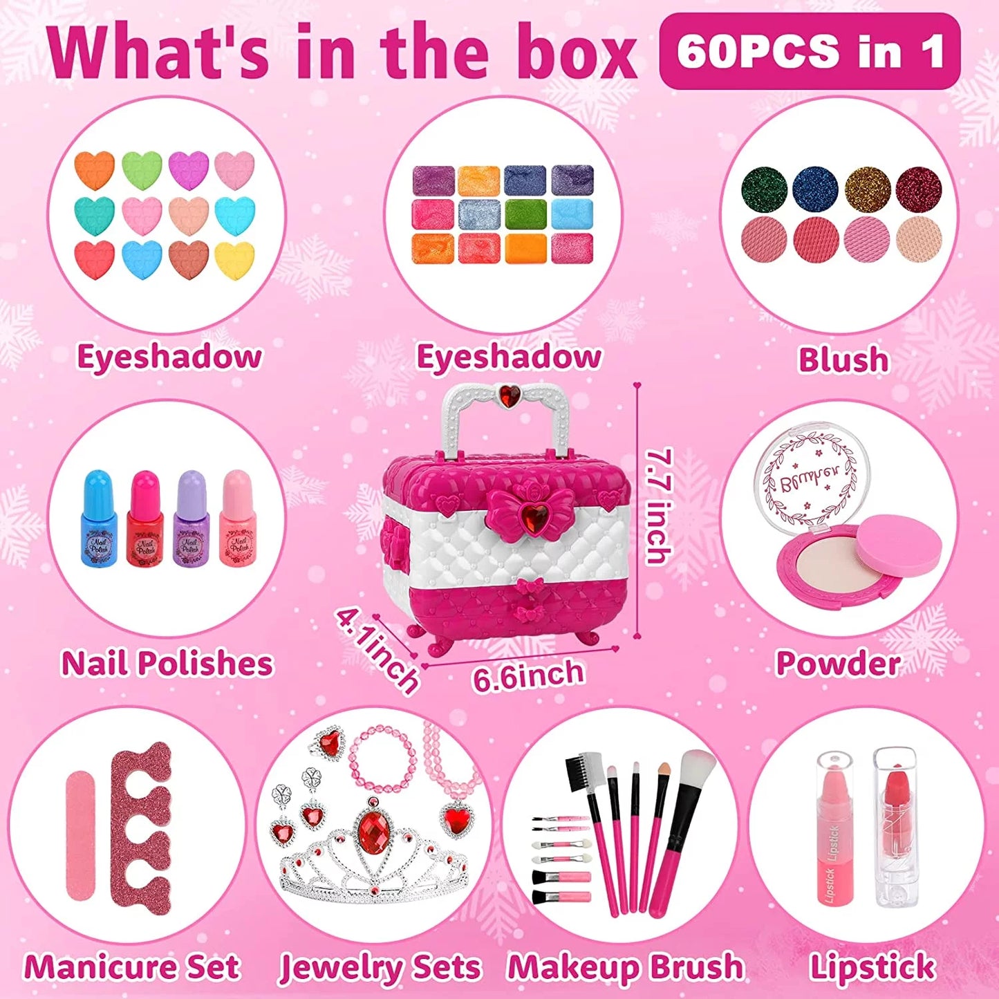 Kids Makeup Kit for Girl Toys,  Toys for Girls Real Washable Makeup Girls Princess Gift Play Make up Toys Makeup Vanities for Girls Age 3-12 Birthday (Rose)