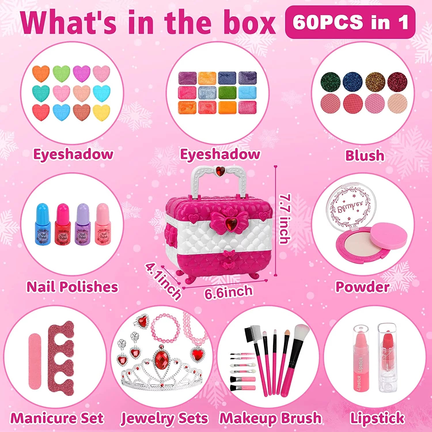 Kids Makeup Kit for Girl Toys,  Toys for Girls Real Washable Makeup Girls Princess Gift Play Make up Toys Makeup Vanities for Girls Age 3-12 Birthday (Rose)