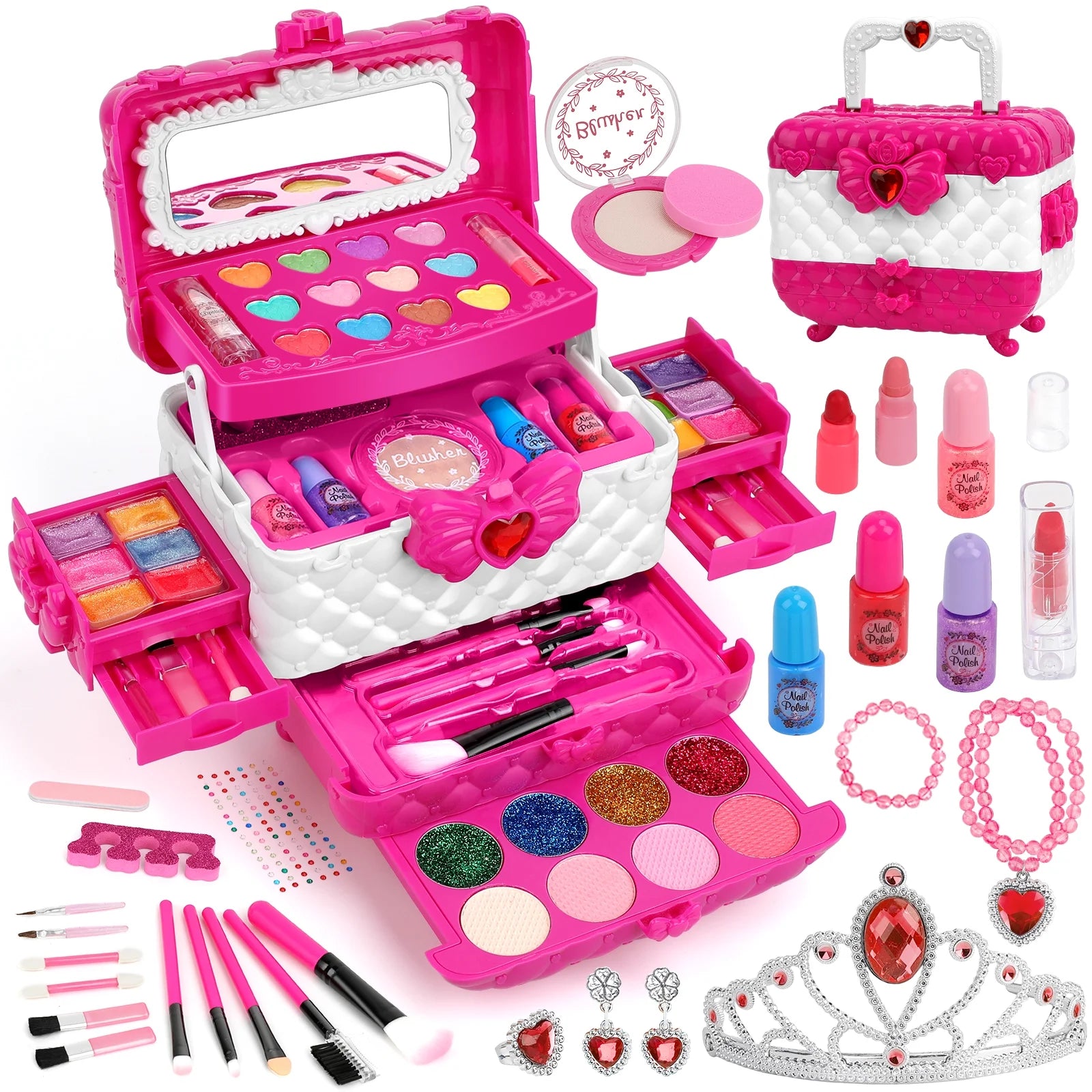 Kids Makeup Kit for Girl Toys,  Toys for Girls Real Washable Makeup Girls Princess Gift Play Make up Toys Makeup Vanities for Girls Age 3-12 Birthday (Rose)