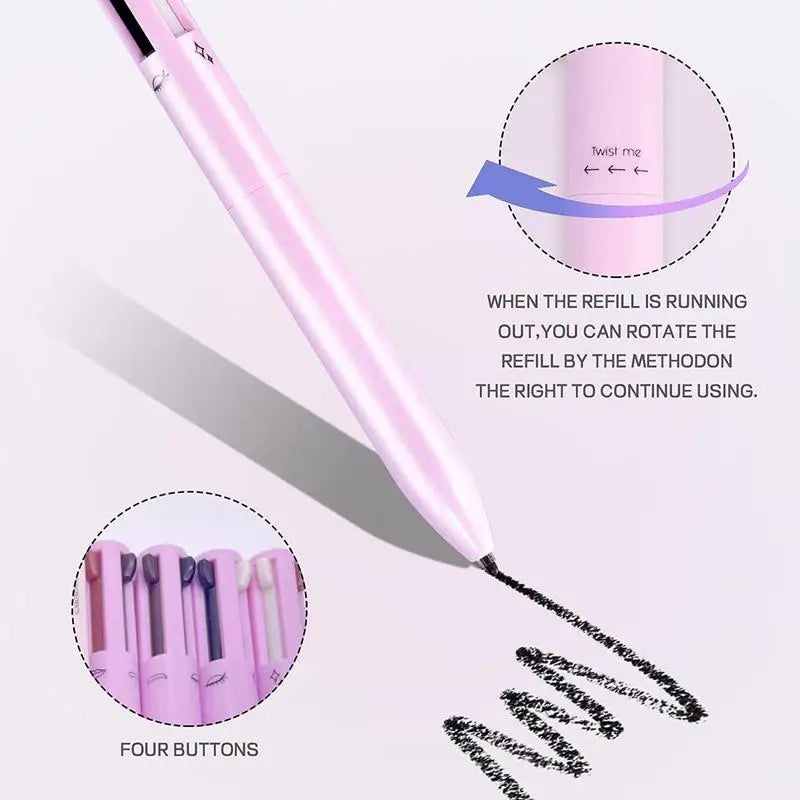 4 Color Multi-Function Makeup Pen 4 in 1 Makeup Pen Waterproof Cosmetic Pencil for Eyeliner Brow Lip Liner Highlighter